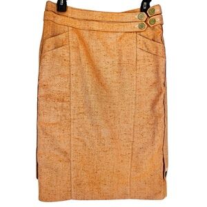 ZAC POSEN Dupioni Silk Cotton Blend Pencil Skirt Nubby Fabric Peach Orange Sz 4